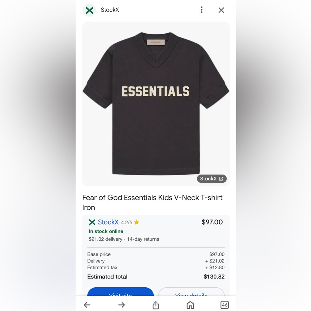 Essentials fear of god v neck boys shirt sz 2/3t